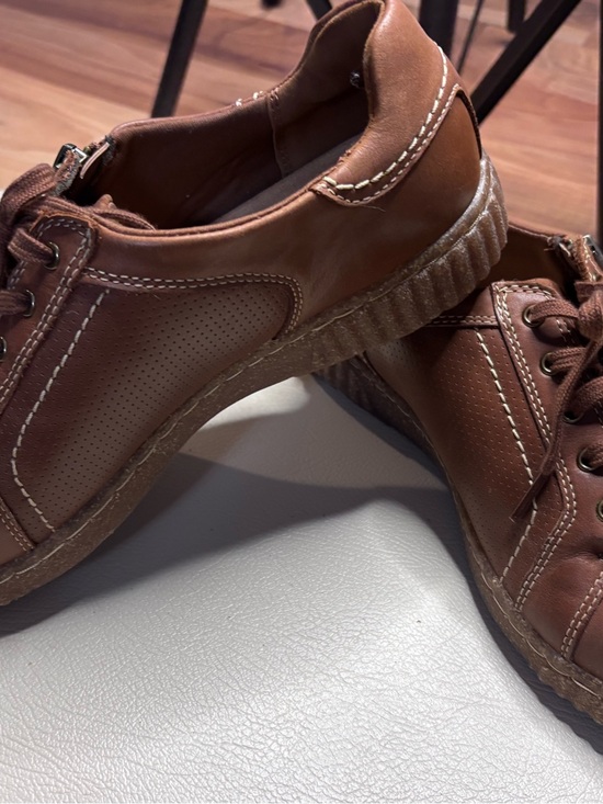 Clarks Shoes - Clarks Casual Brown Leather Lace-Up Sneakers with Side Zip